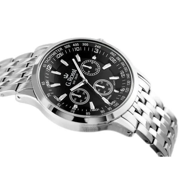 Férfi karóra G. Rossi Beagiel 42 mm, fekete számlap, ezüst fém szíj díszdobozzal
