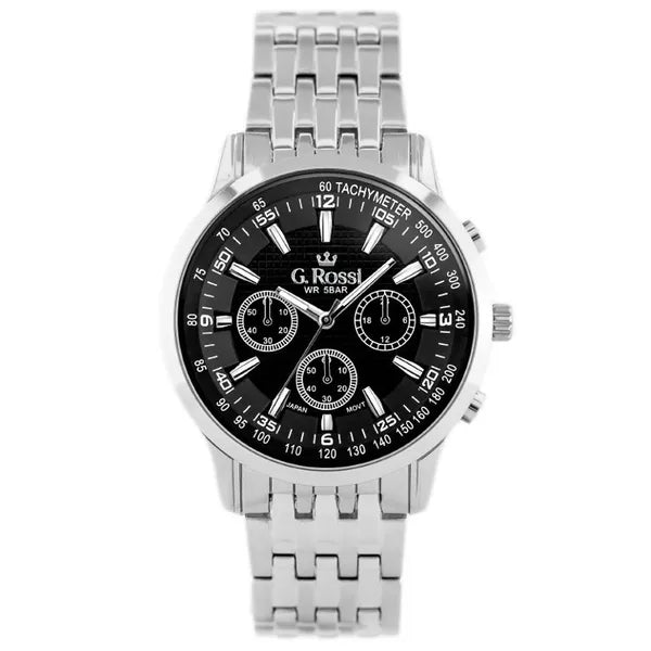 Férfi karóra G. Rossi Beagiel 42 mm, fekete számlap, ezüst fém szíj díszdobozzal