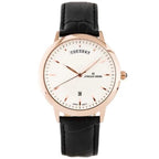 Jordan Kerr férfi karóra 40 mm, rózsaarany tok, ezüst számlap, fekete bőr, WR30