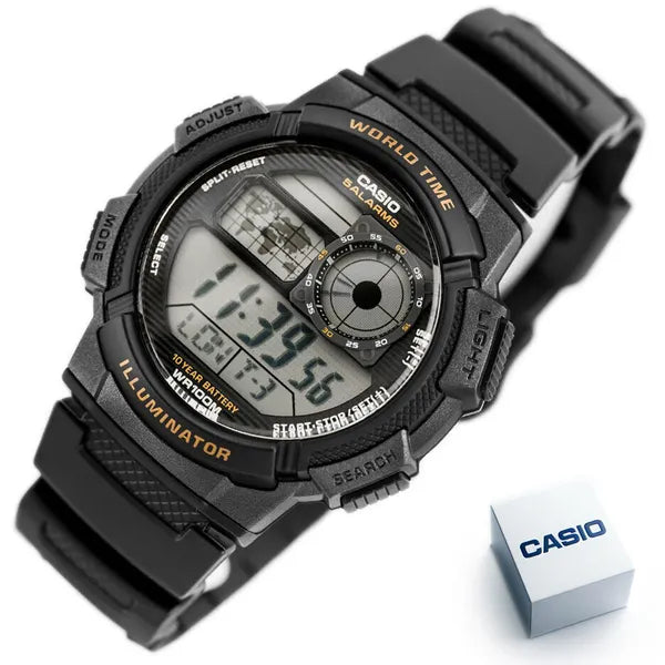 Casio AE-1000W-1AV férfi digitális karóra, világidő, WR100, fekete