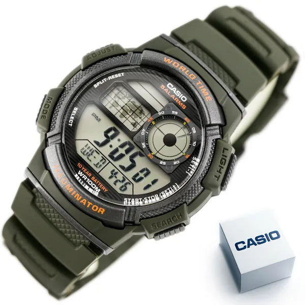 Casio AE-1000W-3AV férfi digitális kvarc óra, világidő, WR100, zöld