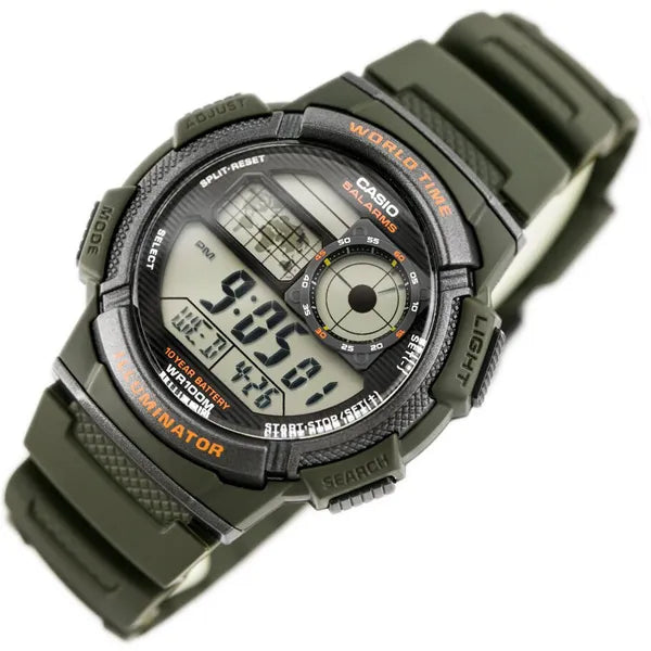 Casio AE-1000W-3AV férfi digitális kvarc óra, világidő, WR100, zöld