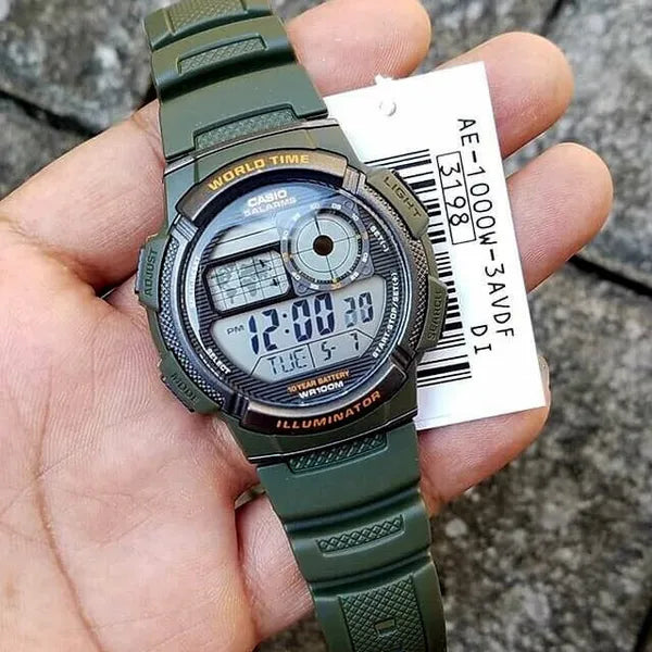 Casio AE-1000W-3AV férfi digitális kvarc óra, világidő, WR100, zöld