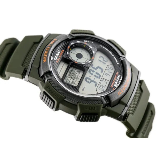 Casio AE-1000W-3AV férfi digitális kvarc óra, világidő, WR100, zöld