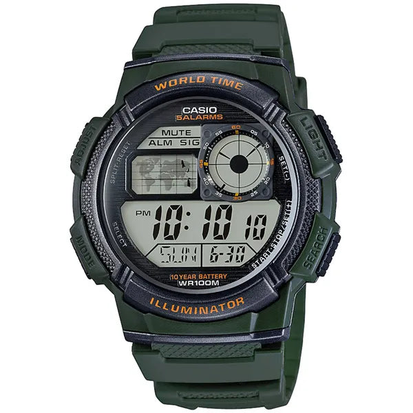 Casio AE-1000W-3AV férfi digitális kvarc óra, világidő, WR100, zöld