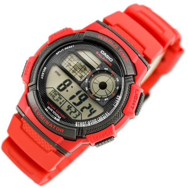 Casio AE-1000W-4AV férfi digitális óra, WR100, világidő, piros