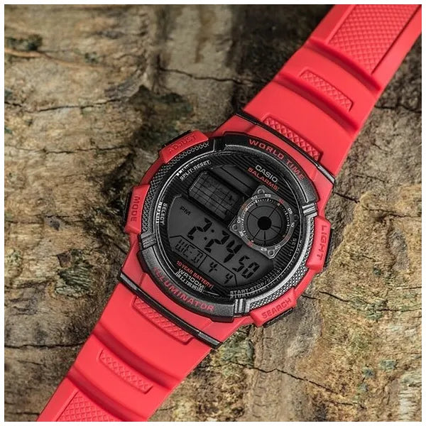 Casio AE-1000W-4AV férfi digitális óra, WR100, világidő, piros