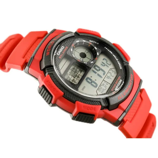 Casio AE-1000W-4AV férfi digitális óra, WR100, világidő, piros