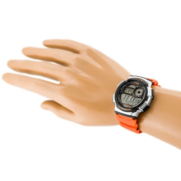 Casio AE-1000W-4BV férfi digitális karóra, narancs szíj, WR100, világidő