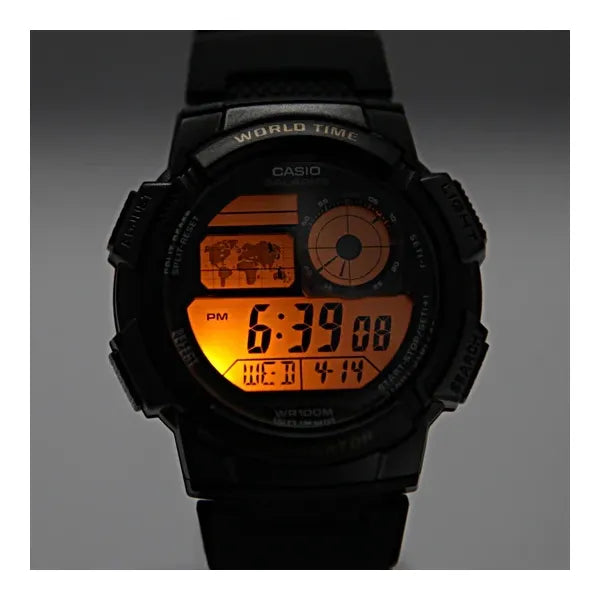 Casio AE-1000W-4BV férfi digitális karóra, narancs szíj, WR100, világidő