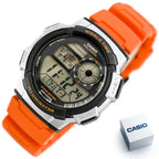 Casio AE-1000W-4BV férfi digitális karóra, narancs szíj, WR100, világidő