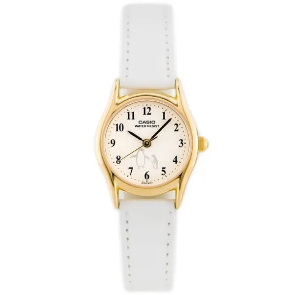 Casio LTP-1094Q-7B6 női karóra, 24 mm, arany tok, fehér bőrszíj, WR30