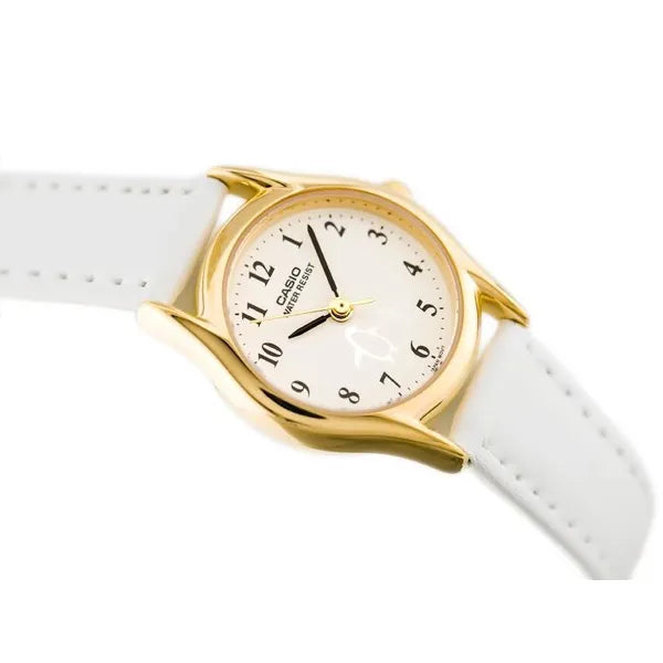 Casio LTP-1094Q-7B6 női karóra, 24 mm, arany tok, fehér bőrszíj, WR30