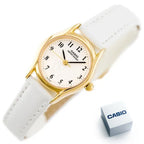 Casio LTP-1094Q-7B6 női karóra, 24 mm, arany tok, fehér bőrszíj, WR30