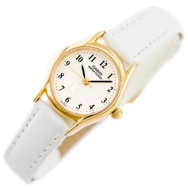 Casio LTP-1094Q-7B6 női karóra, 24 mm, arany tok, fehér bőrszíj, WR30