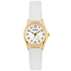 Casio LTP-1094Q-7B7 női karóra, 24 mm, arany tok, fehér bőrszíj, WR30