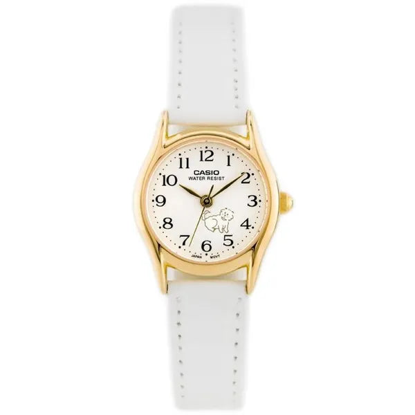 Casio LTP-1094Q-7B7 női karóra, 24 mm, arany tok, fehér bőrszíj, WR30