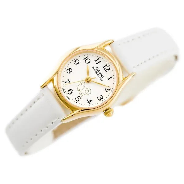 Casio LTP-1094Q-7B7 női karóra, 24 mm, arany tok, fehér bőrszíj, WR30