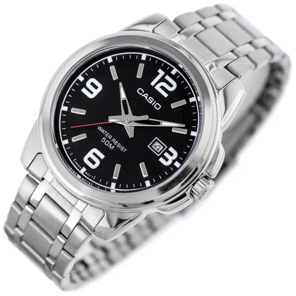 Casio MTP-1314D-1AV férfi karóra, acél szíj, fekete számlap, WR50, 43 mm