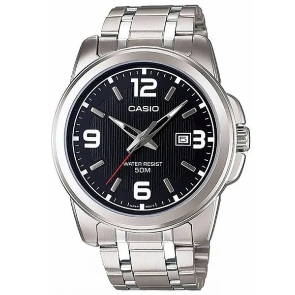 Casio MTP-1314D-1AV férfi karóra, acél szíj, fekete számlap, WR50, 43 mm