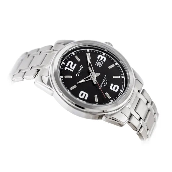 Casio MTP-1314D-1AV férfi karóra, acél szíj, fekete számlap, WR50, 43 mm