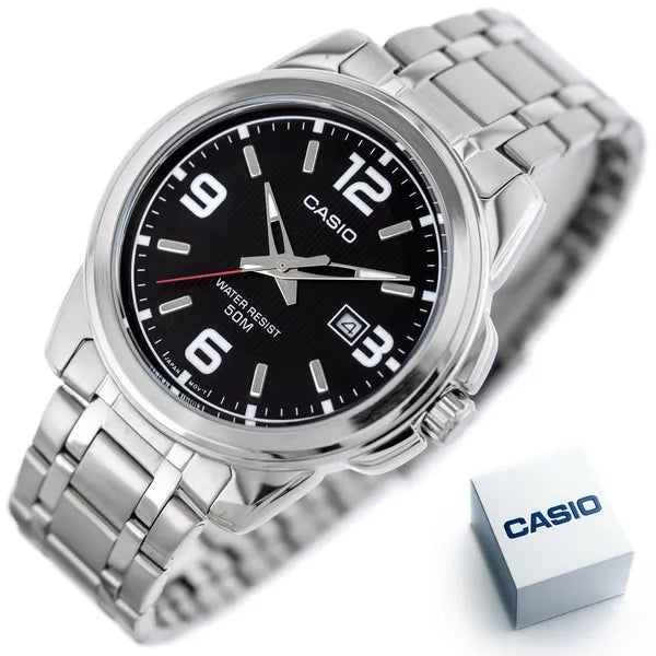 Casio MTP-1314D-1AV férfi karóra, acél szíj, fekete számlap, WR50, 43 mm