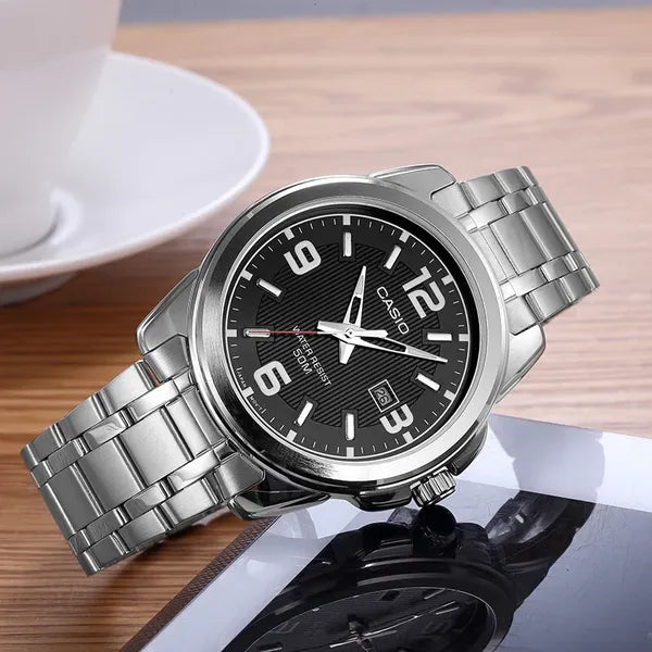 Casio MTP-1314D-1AV férfi karóra, acél szíj, fekete számlap, WR50, 43 mm