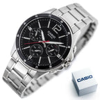 Casio férfi karóra MTP-1374D-1AV, acél szíj, fekete számlap, kronográf, WR50