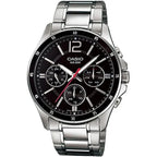 Casio férfi karóra MTP-1374D-1AV, acél szíj, fekete számlap, kronográf, WR50