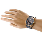 G. Rossi férfi karóra, kvarc, kék számlap, bőr szíj, 42 mm, WR30, rózsaarany
