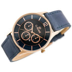 G. Rossi férfi karóra, kvarc, kék számlap, bőr szíj, 42 mm, WR30, rózsaarany