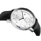 G. Rossi férfi kvarc karóra, ezüst számlap, fekete bőrszíj, dátum, WR30, 46 mm