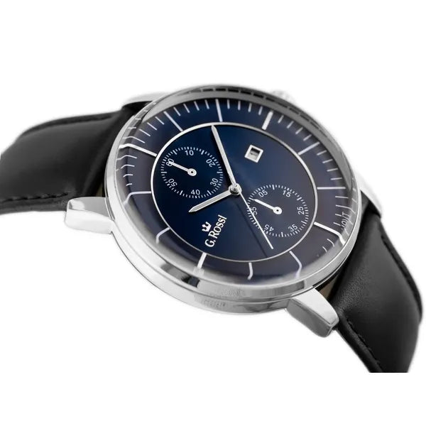 G. Rossi férfi karóra, kvarc, bőr szíj, kék számlap 43 mm, dátum, WR30