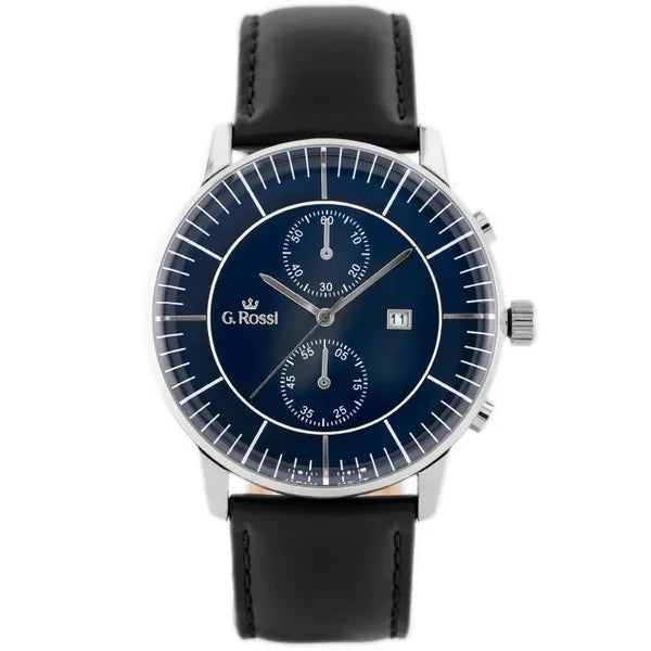 G. Rossi férfi karóra, kvarc, bőr szíj, kék számlap 43 mm, dátum, WR30