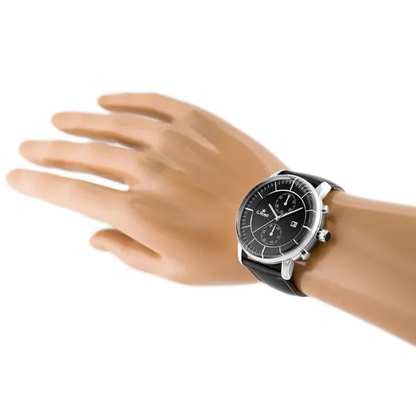 G. Rossi 6462A férfi karóra, Miyota, 43 mm, fekete bőr, dátum, WR30, ezüst tok