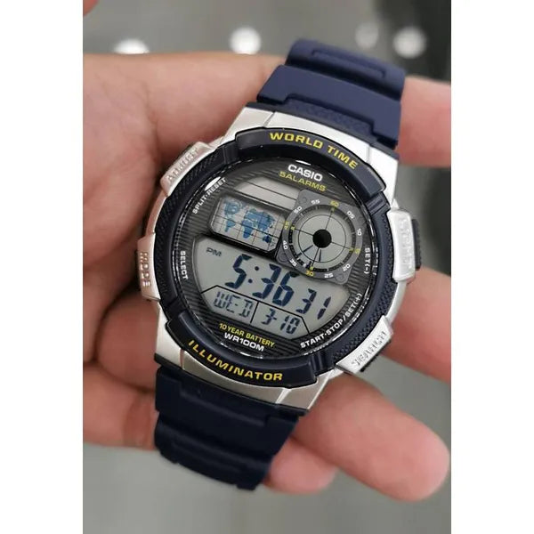 Casio AE-1000W-2AV férfi digitális óra, WR100, világidő, kék szíj
