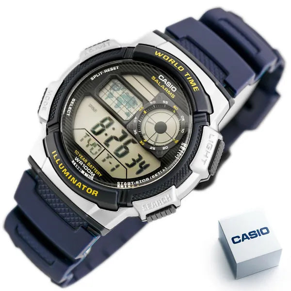 Casio AE-1000W-2AV férfi digitális óra, WR100, világidő, kék szíj