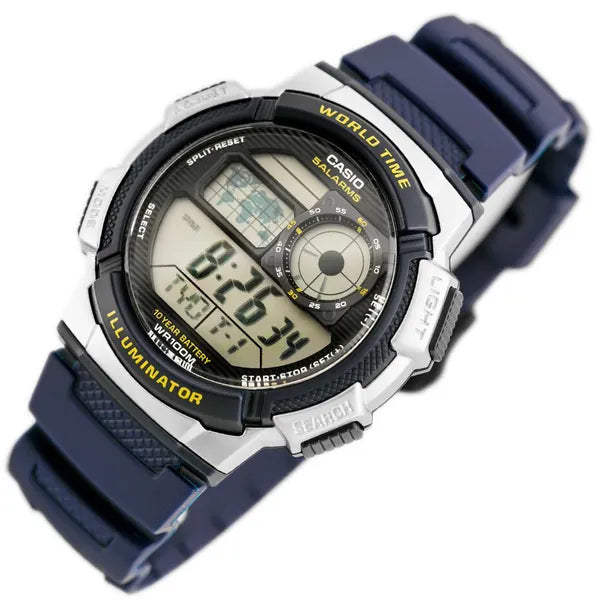 Casio AE-1000W-2AV férfi digitális óra, WR100, világidő, kék szíj
