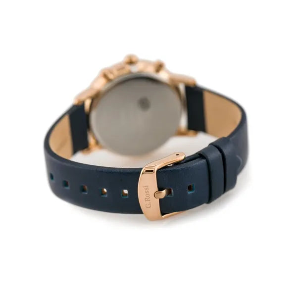 G. Rossi férfi kvarc karóra, kék számlap, bőrszíj, 40 mm, rózsaarany, dátum