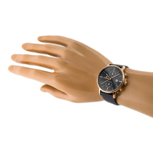 G. Rossi férfi kvarc karóra, kék számlap, bőrszíj, 40 mm, rózsaarany, dátum