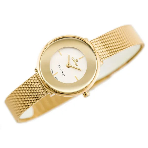 G. Rossi női kvarc karóra, arany fém szíj, ezüst számlap, WR30, 30 mm
