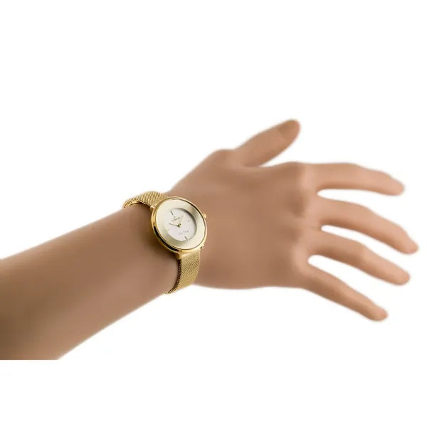 G. Rossi női kvarc karóra, arany fém szíj, ezüst számlap, WR30, 30 mm