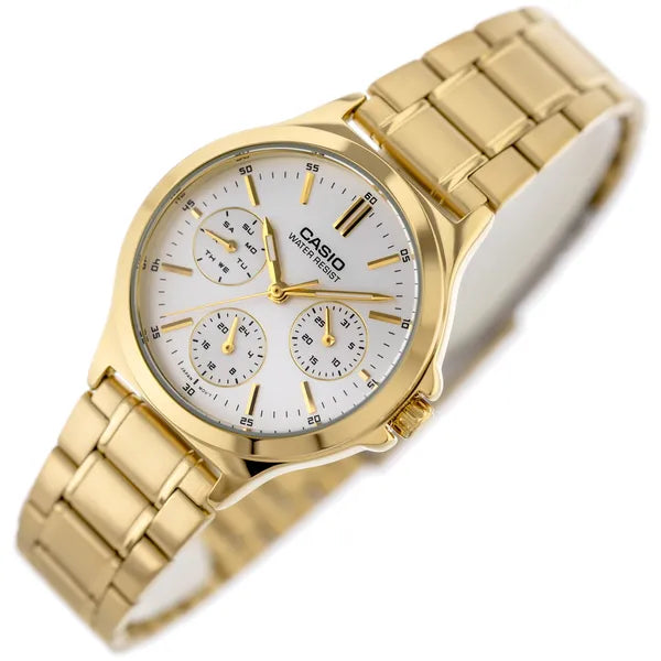 Casio LTP-V300G-7A női karóra, arany acél, gyöngyház számlap, WR30