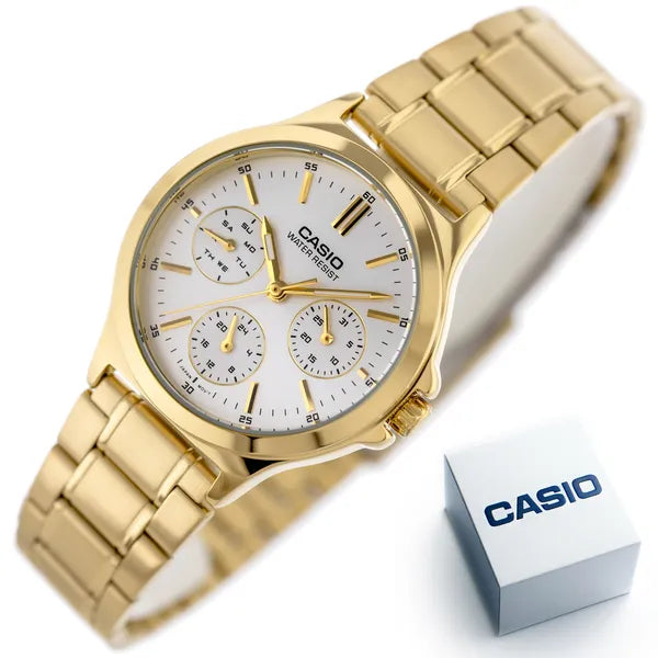 Casio LTP-V300G-7A női karóra, arany acél, gyöngyház számlap, WR30