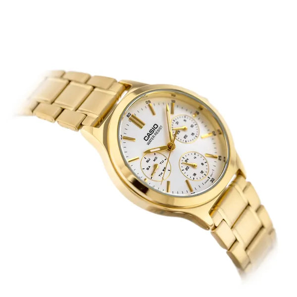 Casio LTP-V300G-7A női karóra, arany acél, gyöngyház számlap, WR30