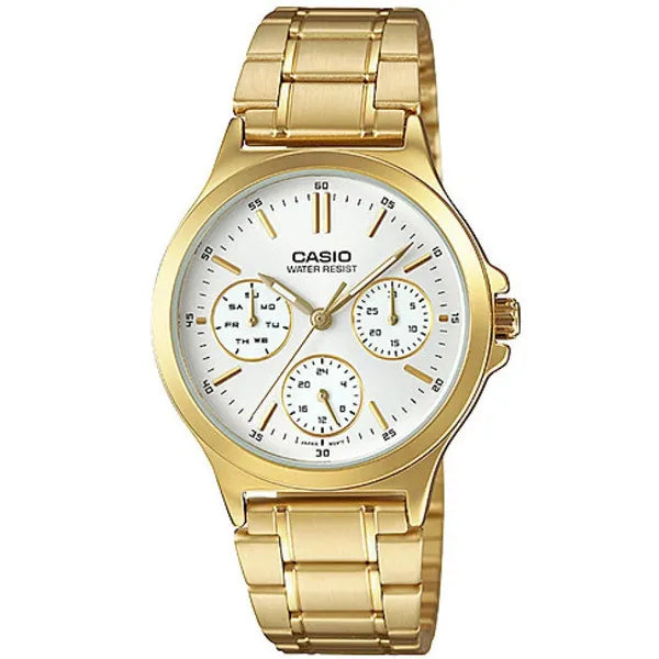 Casio LTP-V300G-7A női karóra, arany acél, gyöngyház számlap, WR30