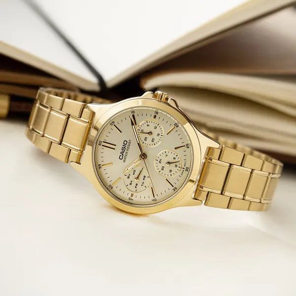 Casio LTP-V300G-9A női karóra, arany, 33 mm, WR30, kvarc + díszdoboz