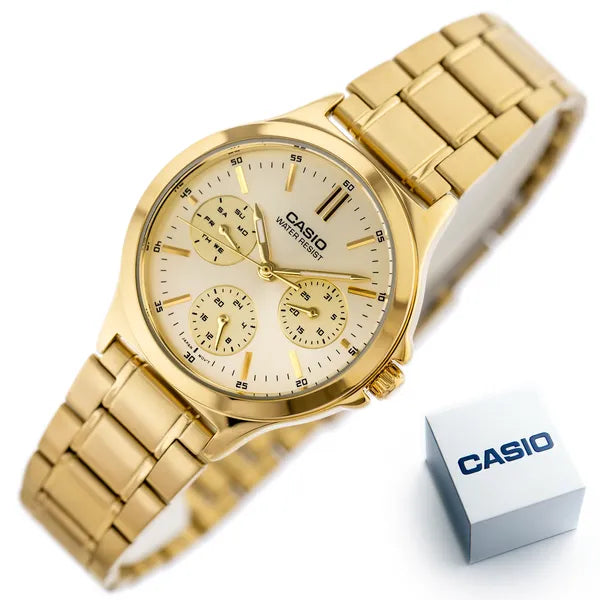 Casio LTP-V300G-9A női karóra, arany, 33 mm, WR30, kvarc + díszdoboz