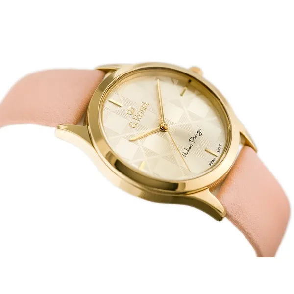 G. Rossi női karóra, bőr szíj, arany számlap, 38 mm, WR30, kvarc (10513A-4E1)