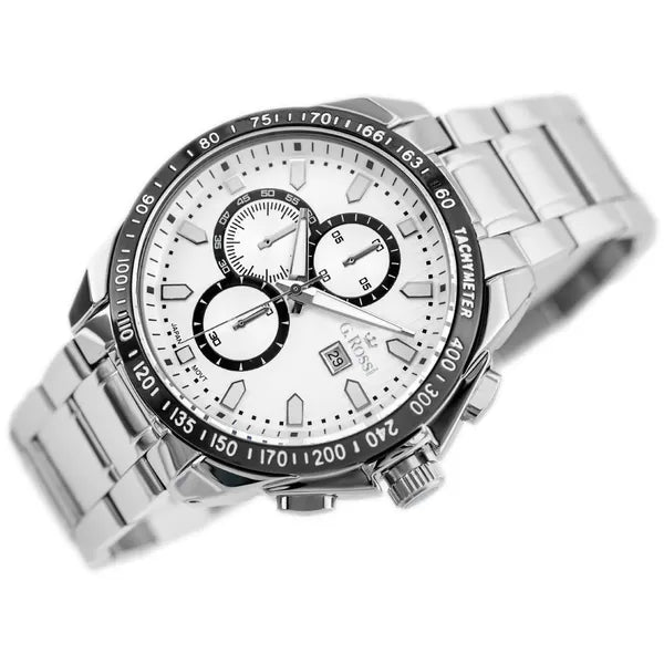 G. Rossi férfi karóra, ezüst, 43 mm, MIYOTA kvarc, fém szíj, dátum